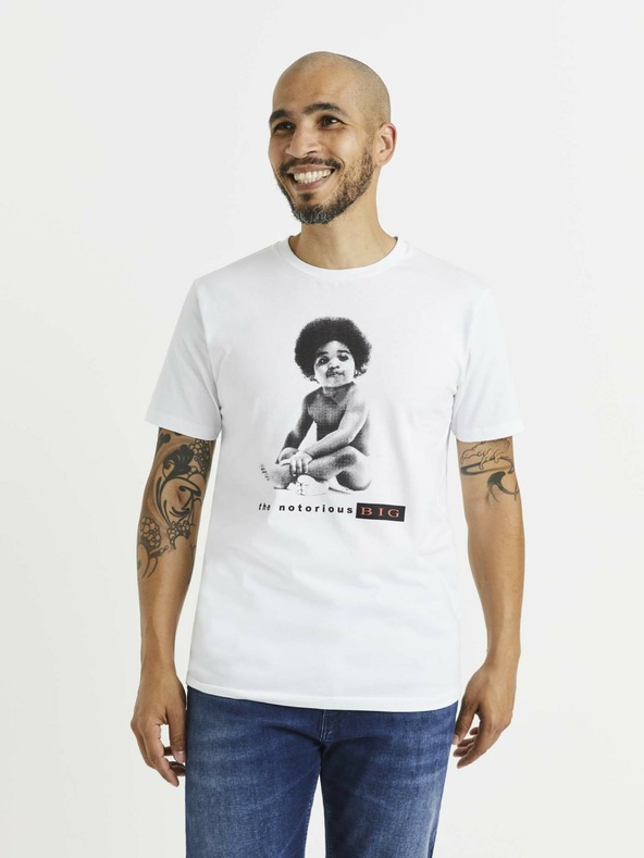 Celio Weißes Herren-T-Shirt mit Druck Celio Lvebig
