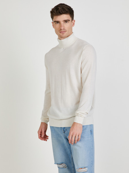 Celio Cremefarbener Herren-Woll-Rollkragenpullover Celio Menos