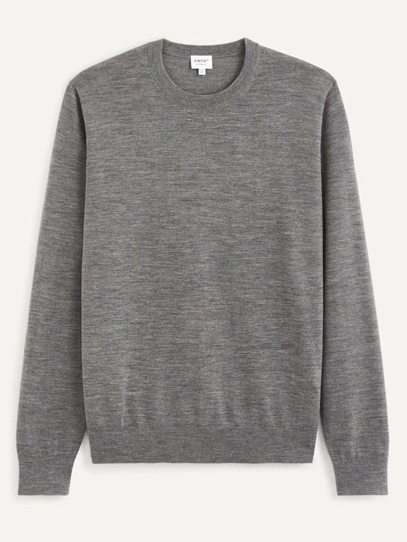 Celio Grauer Woll-Basispullover Celio Semerirond