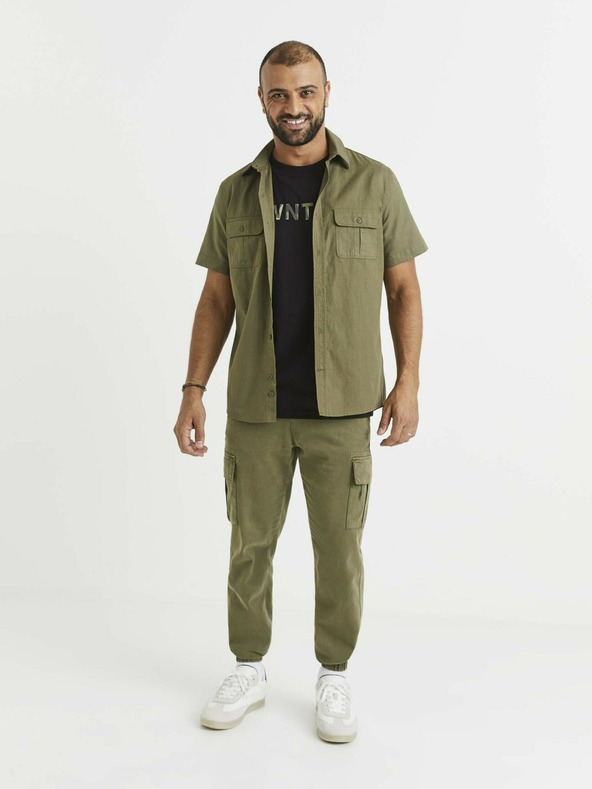 Celio Khaki Herrenhemd mit Taschen Celio