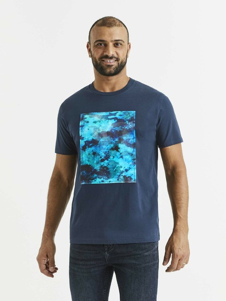 Celio Dunkelblaues Herren T-Shirt bedruckt Celio