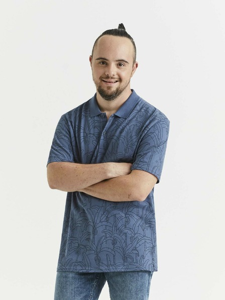 Celio Blaues gemustertes Herren-Poloshirt Celio