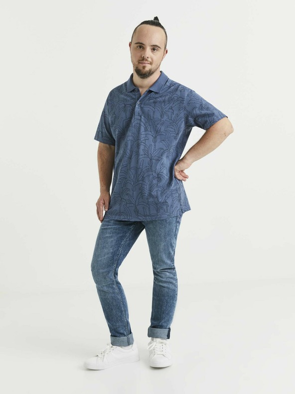 Celio Blaues gemustertes Herren-Poloshirt Celio