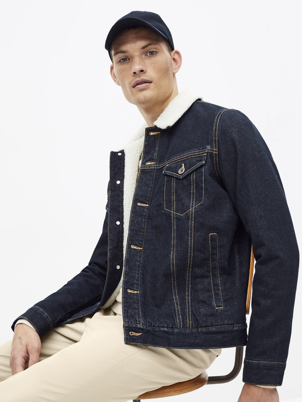 Celio Dunkelblaue Jeansjacke mit Pelzimitat Celio Susherpa