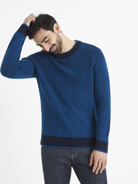 Celio Schwarz-blauer Herren-Wollmischpullover Celio