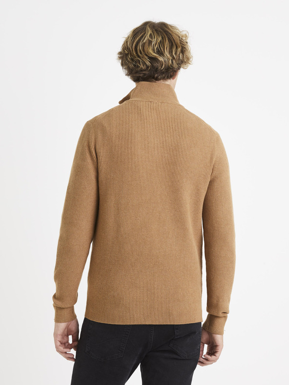 Celio Beige Herrenpullover mit Stehkragen Celio