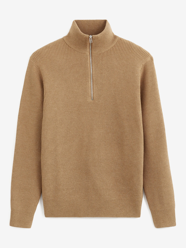 Celio Beige Herrenpullover mit Stehkragen Celio