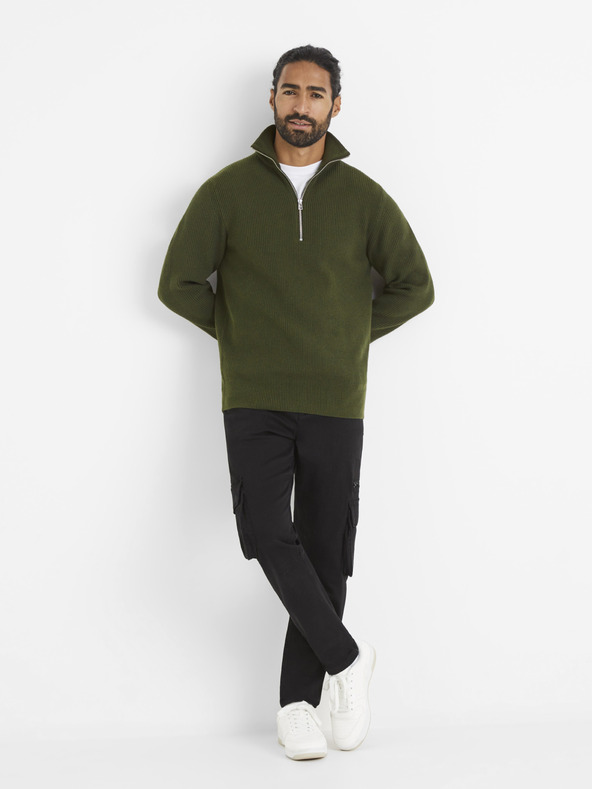 Celio Khaki Herrenpullover mit Stehkragen Celio