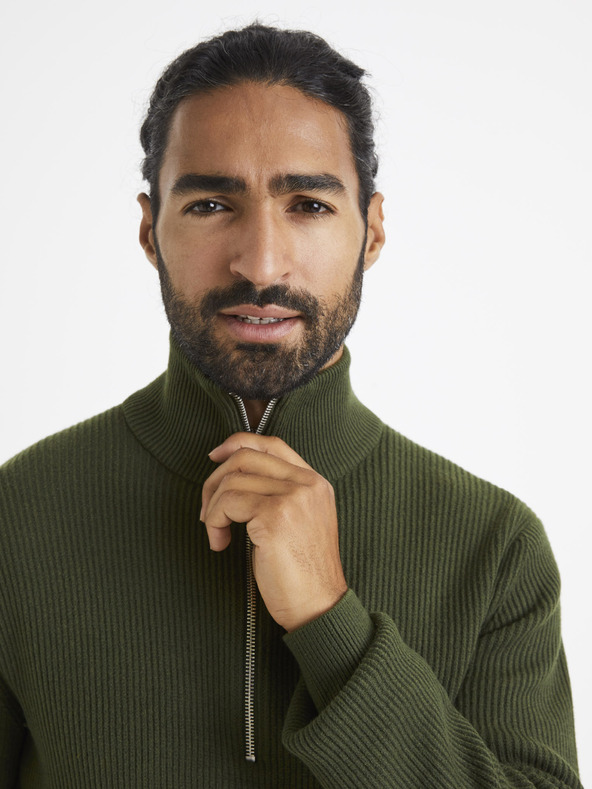 Celio Khaki Herrenpullover mit Stehkragen Celio