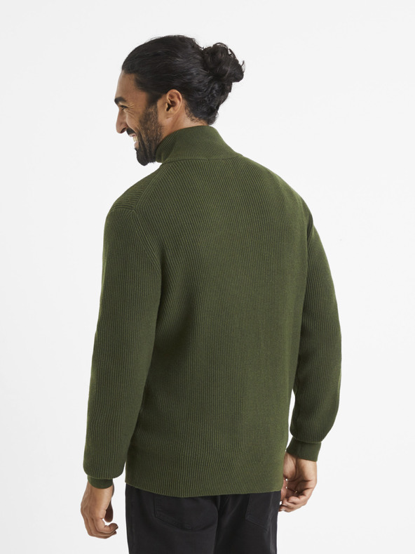 Celio Khaki Herrenpullover mit Stehkragen Celio