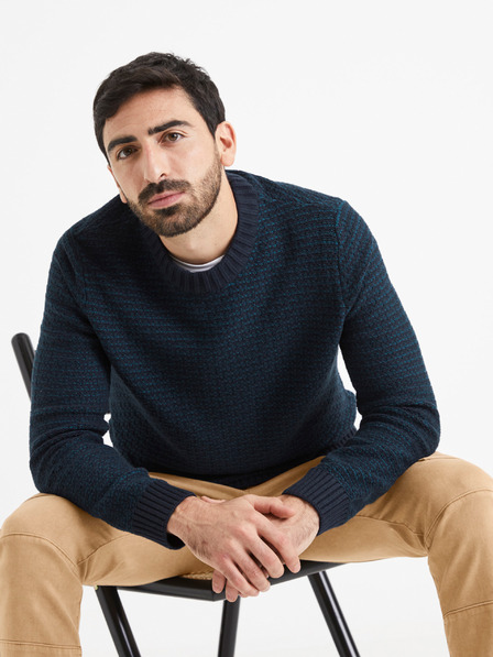 Celio Dunkelblauer gemusterter Herren Celio Vecountry Pullover