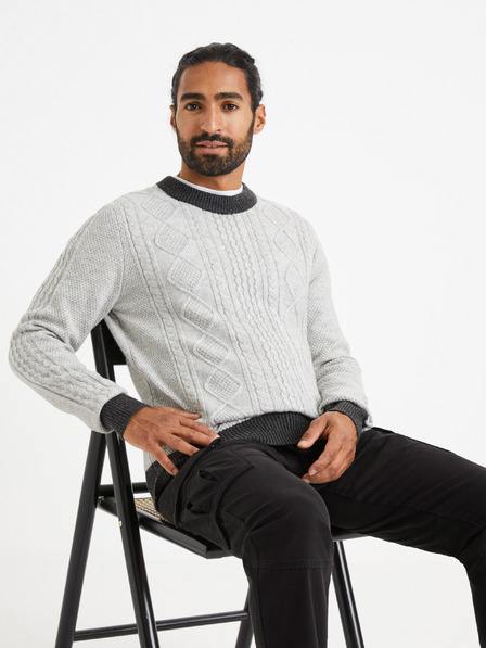 Celio Hellgrauer gemusterter Herrenpullover von Celio
