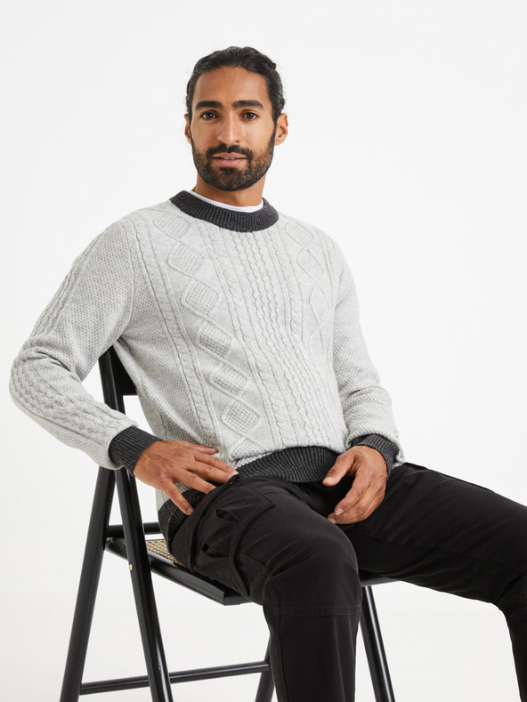 Celio Hellgrauer gemusterter Herrenpullover von Celio