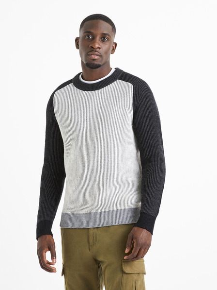 Celio Grauer Herrenpullover aus gerippter Wollmischung Celio Veriblock