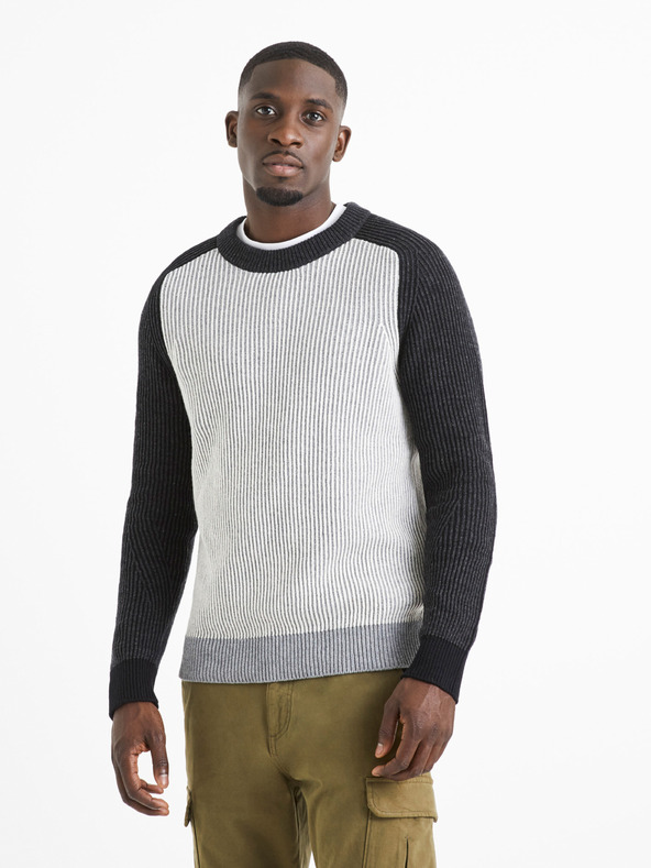 Celio Grauer Herrenpullover aus gerippter Wollmischung Celio Veriblock