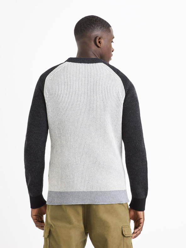 Celio Grauer Herrenpullover aus gerippter Wollmischung Celio Veriblock