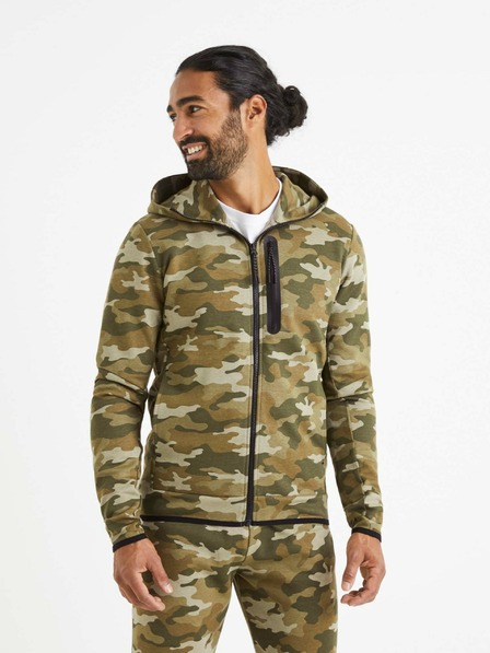 Celio Beige-grüner Herren-Tarnkapuzenpullover Celio Veyoke