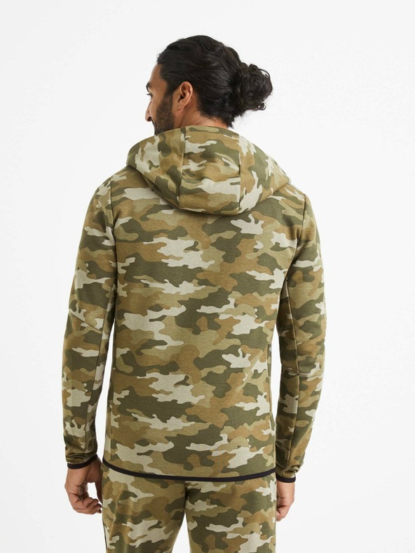 Celio Beige-grüner Herren-Tarnkapuzenpullover Celio Veyoke