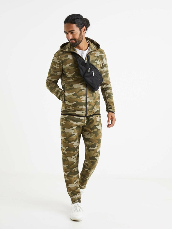 Celio Beige-grüner Herren-Tarnkapuzenpullover Celio Veyoke