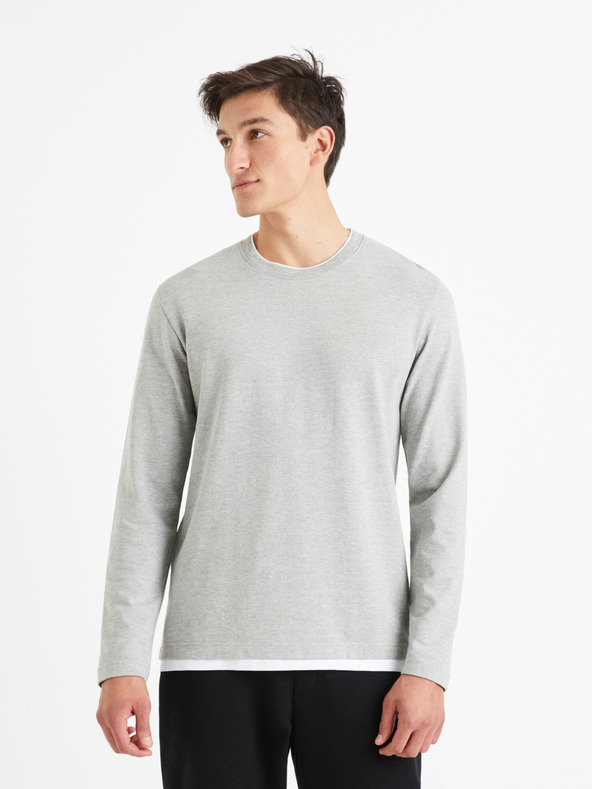 Celio Hellgrauer Herrenpullover mit Zierbordüre Celio Velayer