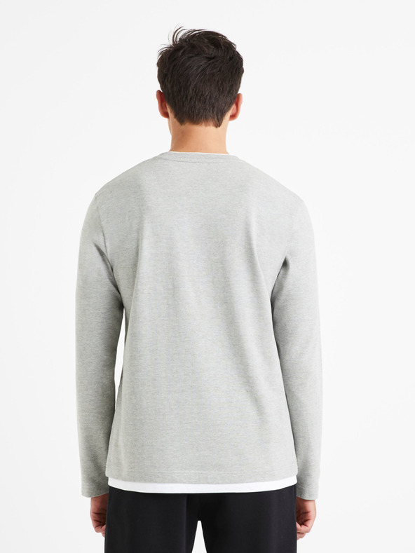 Celio Hellgrauer Herrenpullover mit Zierbordüre Celio Velayer