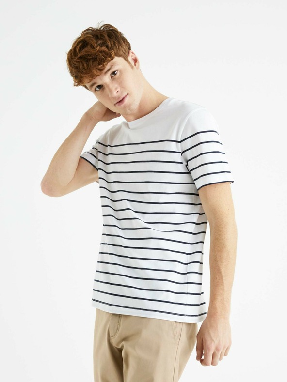 Celio Schwarz-weiß gestreiftes Herren-T-Shirt Celio Bebaser