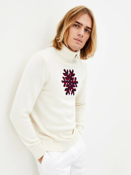 Celio Cremefarbener Herren-Rollkragenpullover Celio Peneige