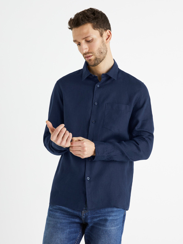 Celio Dunkelblaues Leinenhemd für Herren Celio Baflax