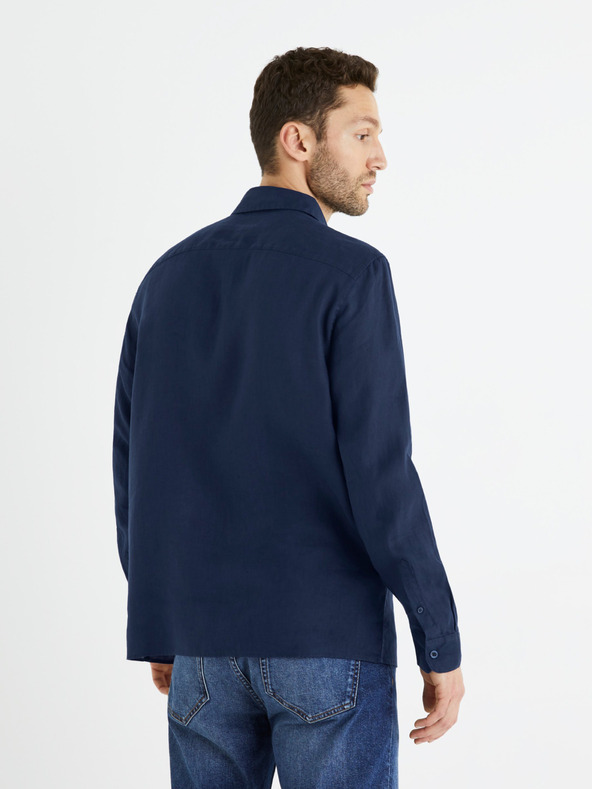 Celio Dunkelblaues Leinenhemd für Herren Celio Baflax