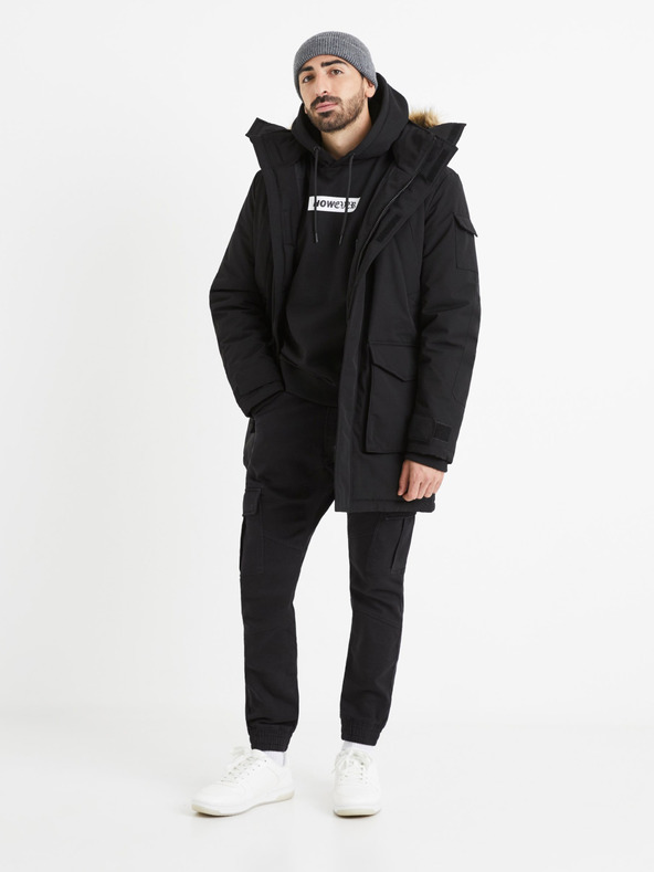 Celio Schwarzer Herren-Kapuzenpullover Celio Vetype