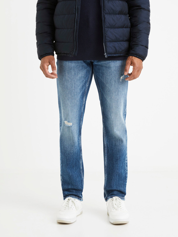 Celio Blaue Straight Fit Herrenjeans mit Rippeffekt Celio Vomarble