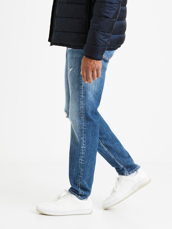 Celio Blaue Straight Fit Herrenjeans mit Rippeffekt Celio Vomarble