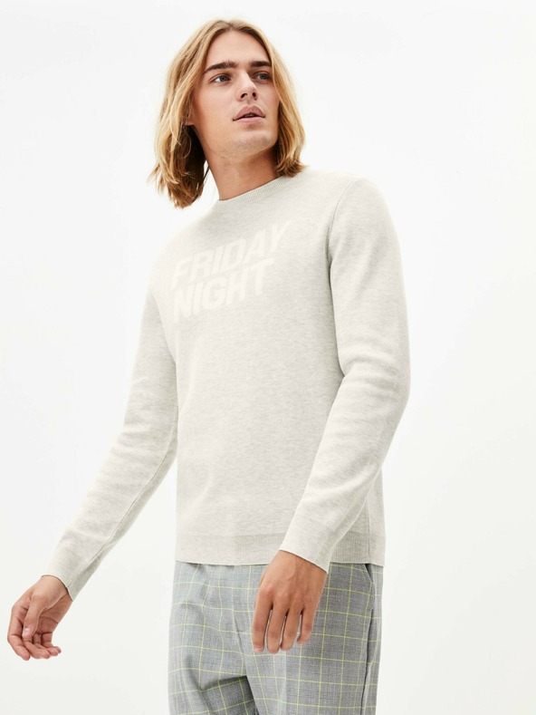 Celio Cremefarbener Herrenpullover mit Celio Apeflash Schriftzug