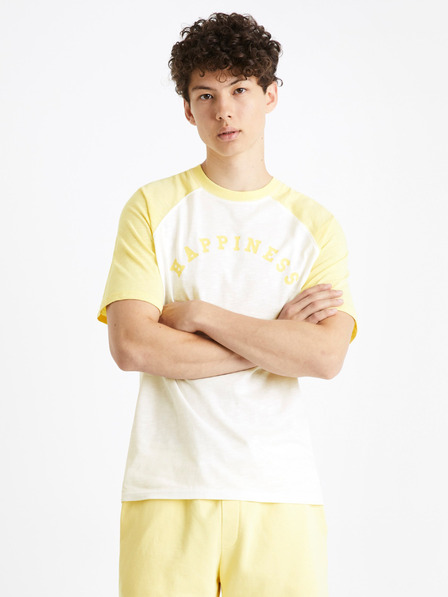 Celio Gelbes und weißes Herren Celio Ceraglan Happiness T-shirt