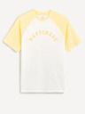 Celio Gelbes und weißes Herren Celio Ceraglan Happiness T-shirt