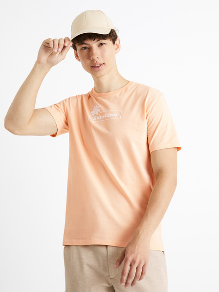 Celio Hellorangefarbenes Baumwoll-T-Shirt Celio Cecarto Sunshine
