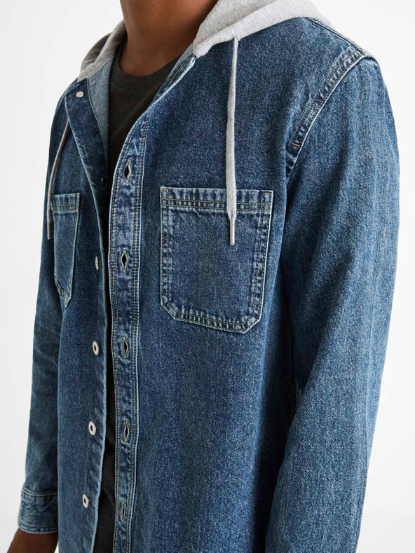 Celio Blaues Jeanshemd mit Kapuze Celio Caoris