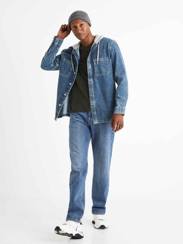 Celio Blaues Jeanshemd mit Kapuze Celio Caoris