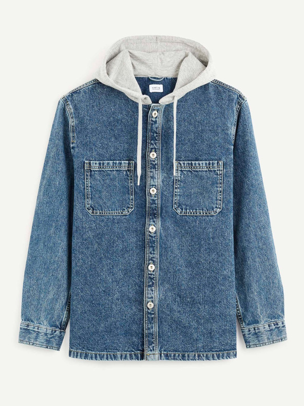 Celio Blaues Jeanshemd mit Kapuze Celio Caoris