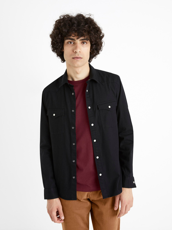 Celio Schwarzes Denim-Hemd mit moderner Passform Celio Cadenlo