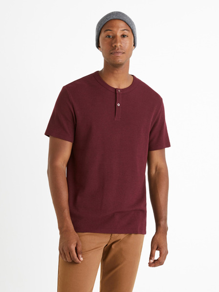 Celio Burgunderfarbenes Kurzarmhemd Celio Cegabble