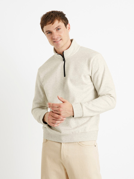 Celio Beigefarbener Pullover mit Stehkragen Celio Cechinzip