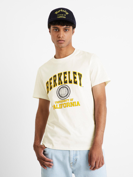 Celio Gelbes und weißes Celio Berkeley Universitäts-T-Shirt für Herren