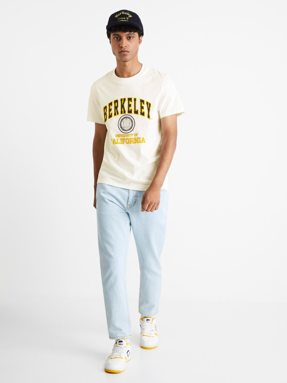 Celio Gelbes und weißes Celio Berkeley Universitäts-T-Shirt für Herren