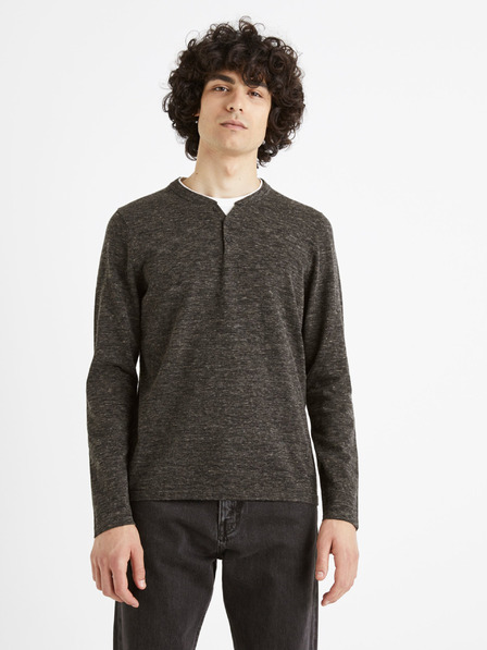 Celio Dunkelgrauer gestromter Herrenpullover mit Knopfleiste Celio Cechilll