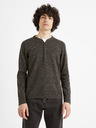 Celio Dunkelgrauer gestromter Herrenpullover mit Knopfleiste Celio Cechilll