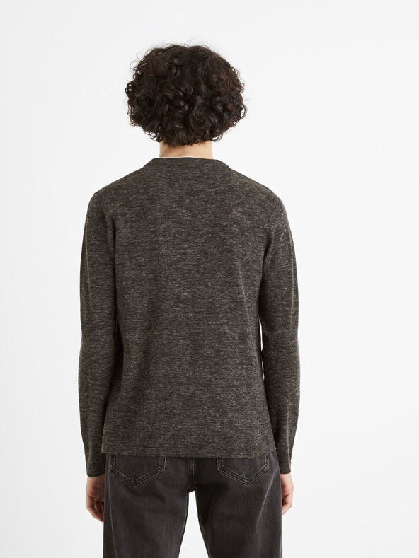Celio Dunkelgrauer gestromter Herrenpullover mit Knopfleiste Celio Cechilll
