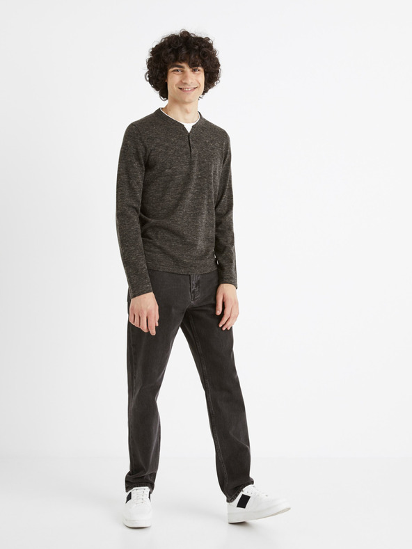 Celio Dunkelgrauer gestromter Herrenpullover mit Knopfleiste Celio Cechilll