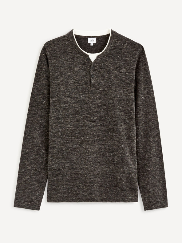 Celio Dunkelgrauer gestromter Herrenpullover mit Knopfleiste Celio Cechilll