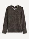 Celio Dunkelgrauer gestromter Herrenpullover mit Knopfleiste Celio Cechilll